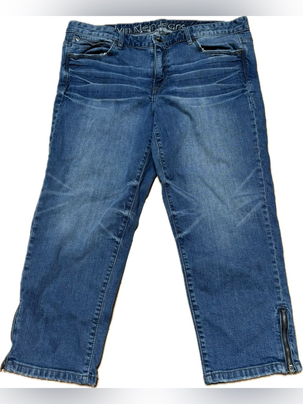 Calvin Klein Jeans Blue Denim Straight Leg Cropped Jeans